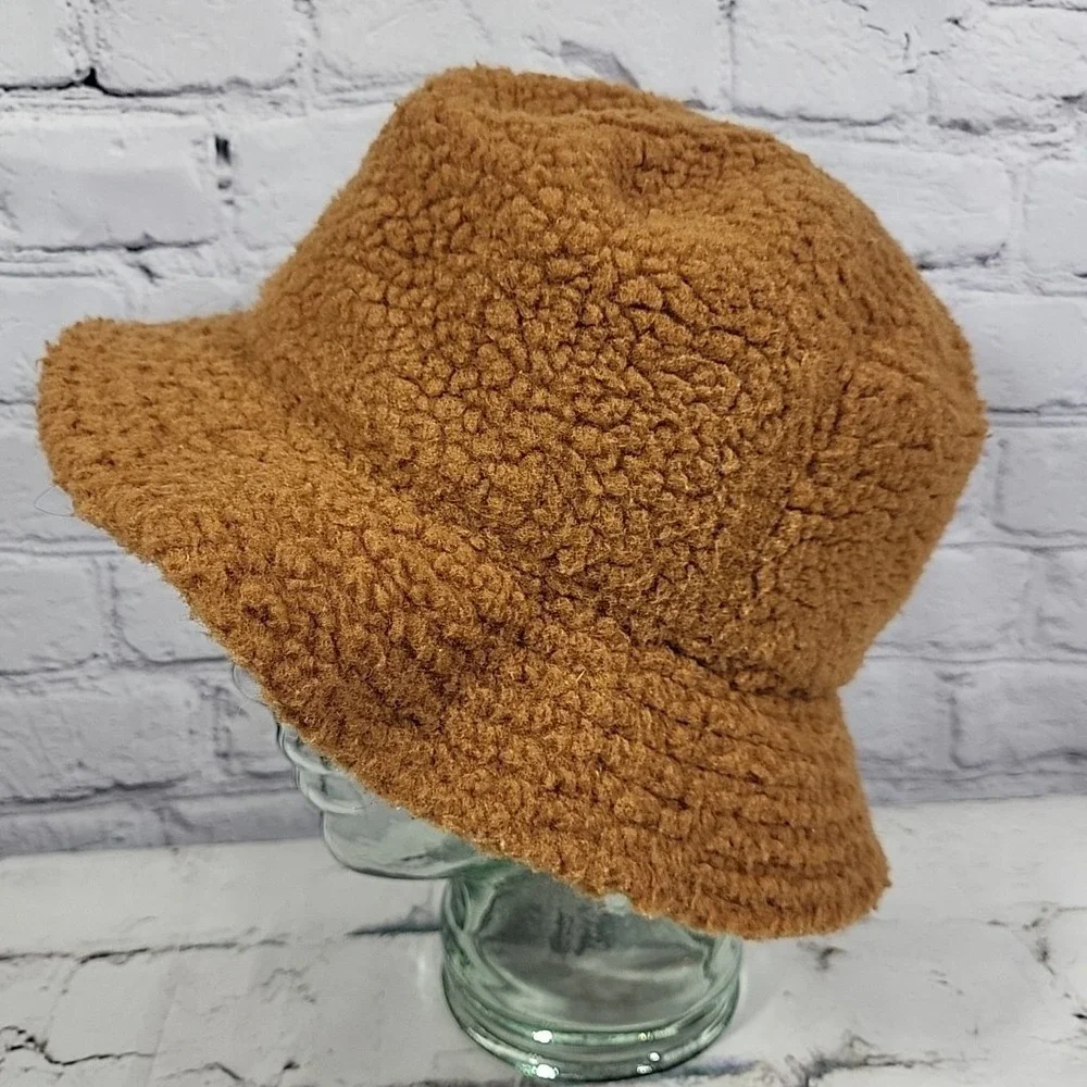 Retro Y2K Bucket Hat‎ Brown Sherpa Shag Adult One Size Hipster Skater